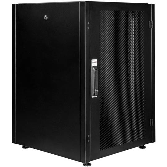 Armário rack 19'' pé 16U 600x600x825mm MobiRack by RackMatic Preto e porta metálica perfurada