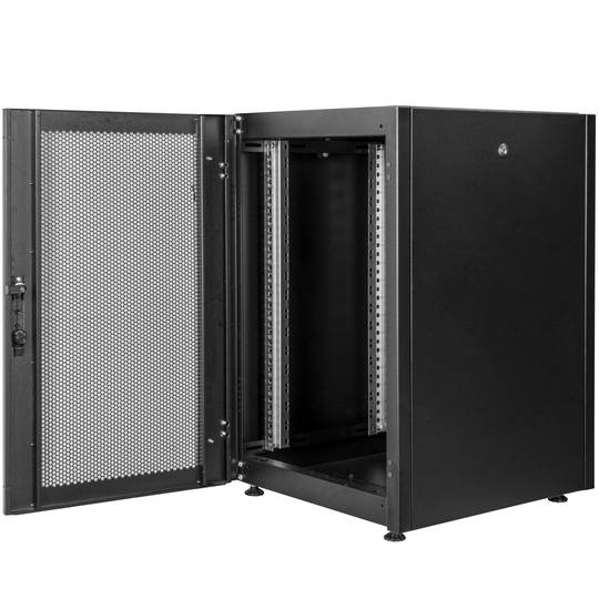 Armário rack 19'' pé 16U 600x600x825mm MobiRack by RackMatic Preto e porta metálica perfurada
