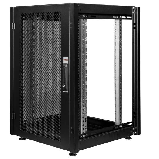 Armário rack 19'' pé 16U 600x600x825mm MobiRack by RackMatic Preto e porta metálica perfurada