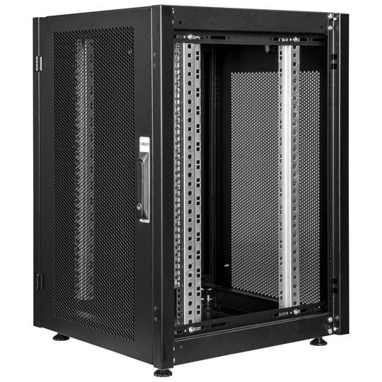 Armário rack 19'' pé 16U 600x600x825mm MobiRack by RackMatic Preto e porta metálica perfurada