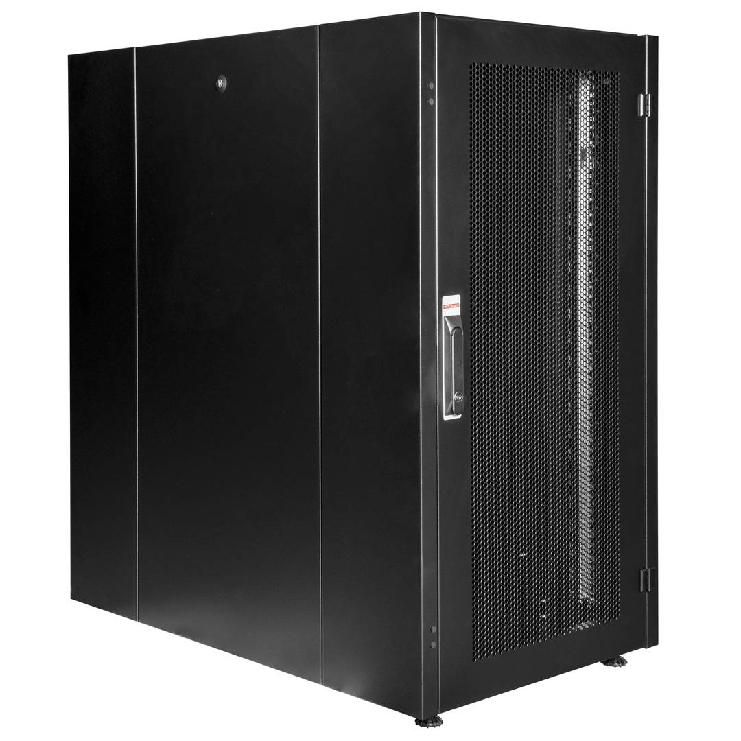 Armário rack 19'' pé 22U 600x1000x1081mm MobiRack by RackMatic Preto e porta metálica perfurada