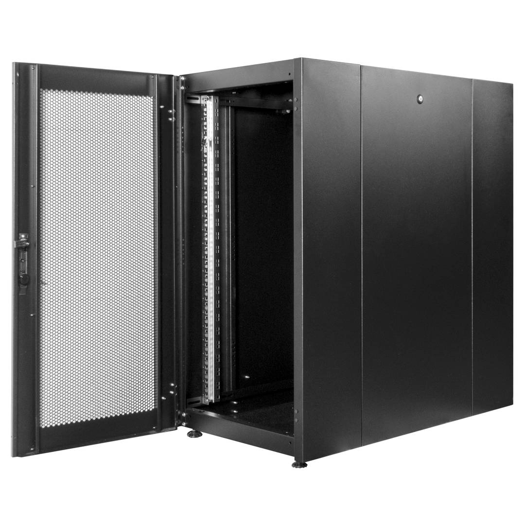 Armário rack 19'' pé 22U 600x1000x1081mm MobiRack by RackMatic Preto e porta metálica perfurada