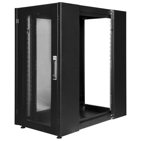 Armário rack 19'' pé 22U 600x1000x1081mm MobiRack by RackMatic Preto e porta metálica perfurada