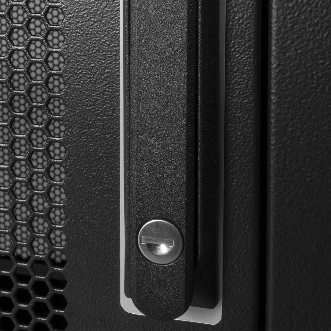 Armário rack 19'' pé 22U 600x1000x1081mm MobiRack by RackMatic Preto e porta metálica perfurada