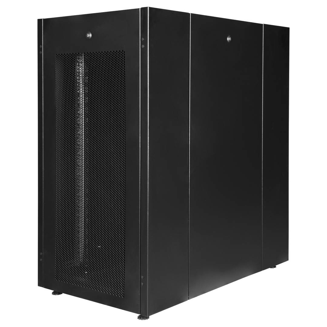 Armário rack 19'' pé 22U 600x1000x1081mm MobiRack by RackMatic Preto e porta metálica perfurada