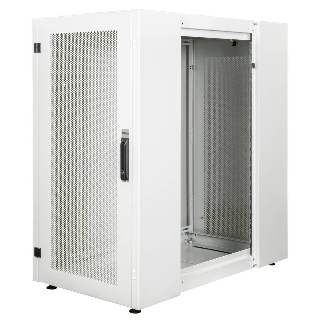 Szafa rack 19'' stojąca 22U 600x1000x1081mm MobiRack by RackMatic Biała i drzwiczki metalowe perforowane