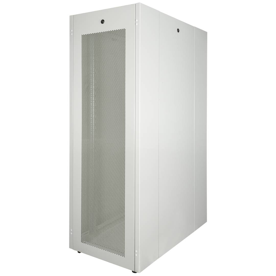 Armário rack 19'' pé 32U 600x1000x1536mm MobiRack by RackMatic Branco e porta metálica perfurada