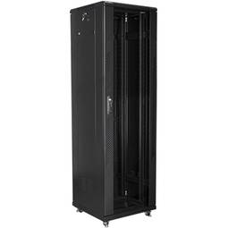 Armoire rack 19" debout 42U Largeur 600 Profondeur 600 Porte en verre trempé et couleur noire RAL9004 Lanberg FF01-6642-12B