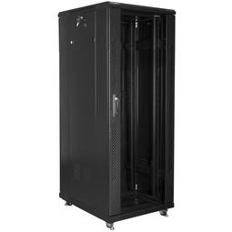 Armari Rack 19" de peu 32U Ample 600 Fons 800 Porta de vidre temperat i color negre RAL9004 Lanberg FF01-6832-12B