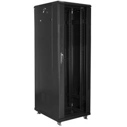 Rackkast 19" staand 37U Breedte 600 Diepte 800 Deur van gehard glas en zwarte kleur RAL9004 Lanberg FF01-6837-12B