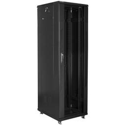 Rackschrank 19" stehend 42U Breite 600 Tiefe 800 Tür aus gehärtetem Glas und schwarzer Farbe RAL9004 Lanberg FF01-6842-12B