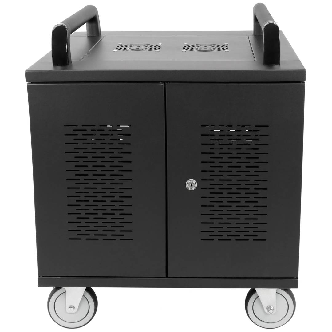 Charging and transport cabinet for 10 tablets and laptops black with 16 schuko on 2 strips