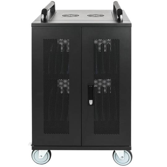 Gabinete de carregamento e transporte para 20 tablets e laptops preto com 24 schuko em 2 faixas