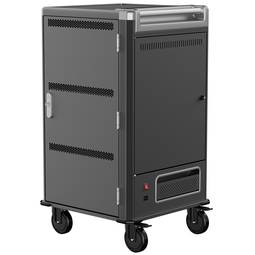 Oplaad- en transportkast voor 30 tablets en laptops in zwart met 30 Schuko-stopcontacten op 6 stekkerdozen