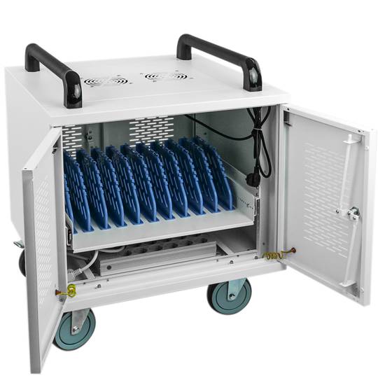 Szafka ładująco-transportowa na 10 tablety i laptopy biała 16 schuko na 2 listwach