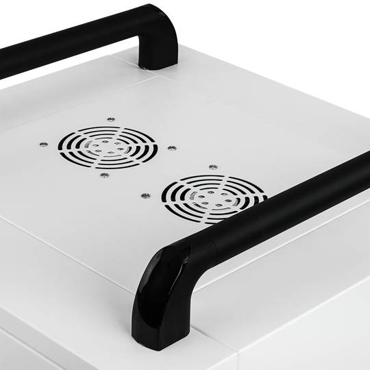 Charging and transport cabinet for 20 tablets and laptops white with 24 schuko on 2 strips