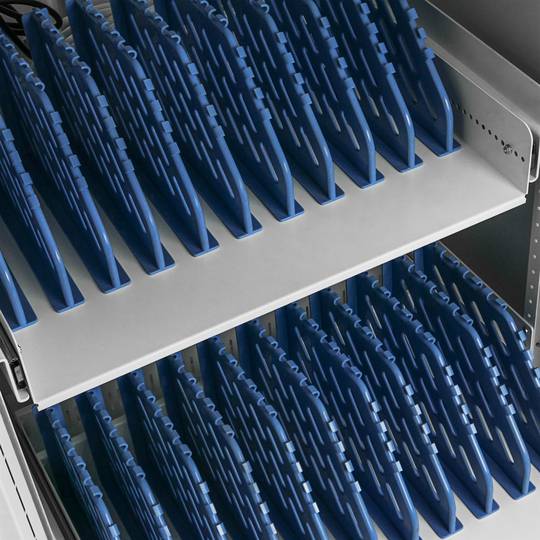 Charging and transport cabinet for 20 tablets and laptops white with 24 schuko on 2 strips