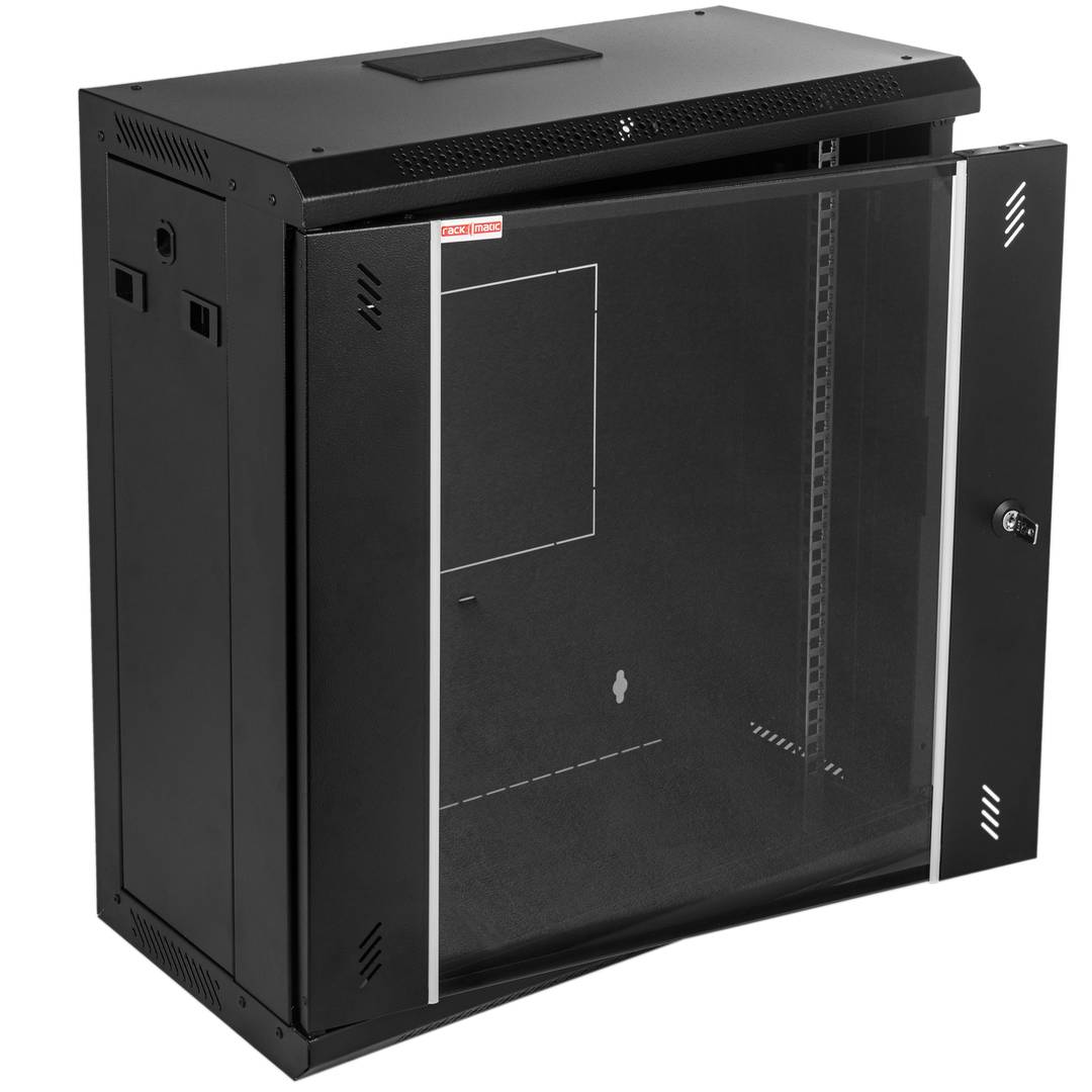 19'' 12U 600x300x639 mm wandmontierter Rackschrank SOHORack von RackMatic in Schwarz RAL 9005