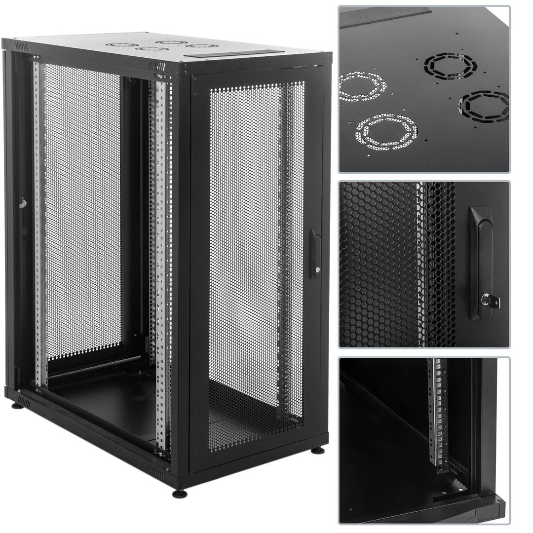 Armari rack 19'' de peu 26U 600x1000x1269mm MobiRack de RackMatic Negre i porta de metall perforat