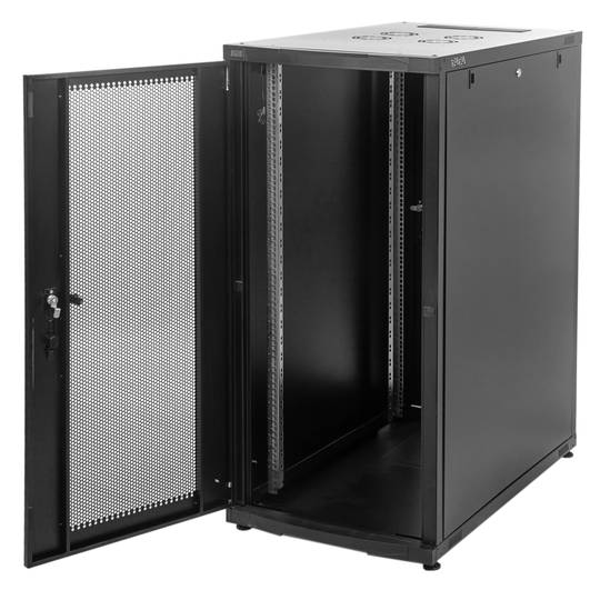Armari rack 19'' de peu 26U 600x1000x1269mm MobiRack de RackMatic Negre i porta de metall perforat