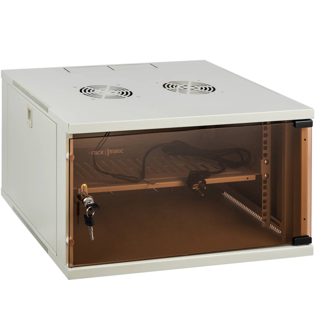 Szafa rack 19 mural 6U biały SOHOrack 540x450x312 mm z tacą 255 mm i wentylatorem