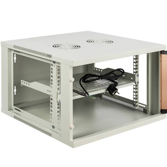 Szafa rack 19 mural 6U biały SOHOrack 540x450x312 mm z tacą 255 mm i wentylatorem
