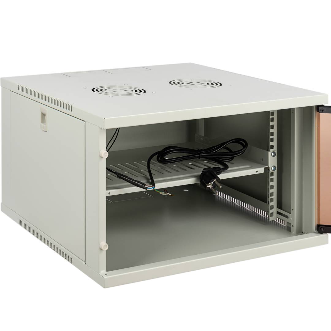 Szafa rack 19 mural 6U biały SOHOrack 540x450x312 mm z tacą 255 mm i wentylatorem