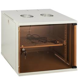 Szafa rack 19 mural 9U biały SOHOrack 540x450x448 mm z tacą 255 mm i wentylatorem