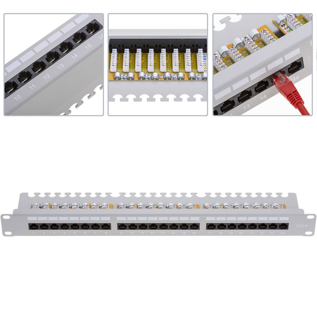 Patch-Panel 1HE 24 RJ45 UTP Cat.6 weiss kamm