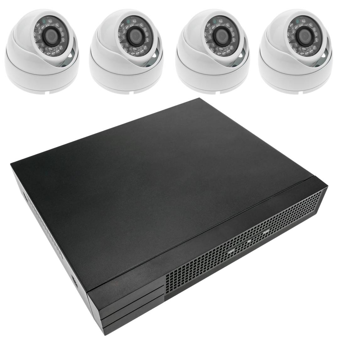 Kit de videovigilancia DVR con 4 cámaras domo compatible HDMI VGA CVBS IP