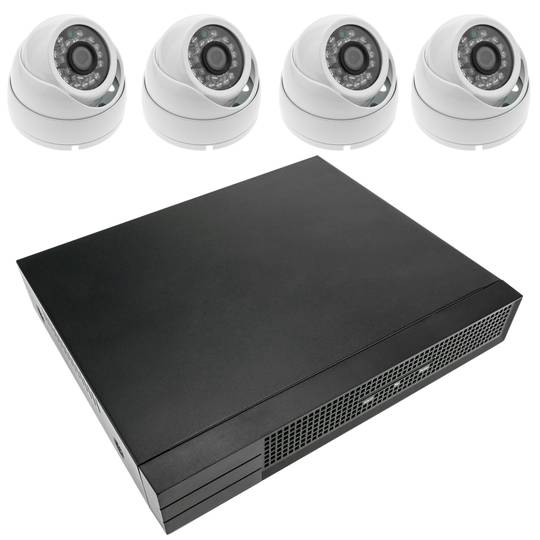Kit de videovigilancia DVR con 4 cámaras domo compatible HDMI VGA CVBS IP