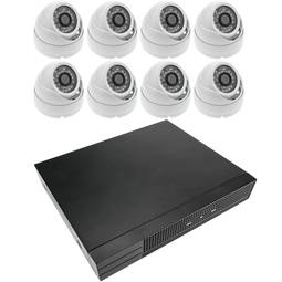 Kit de vidéo surveillance DVR avec 8 caméras dôme compatible HDMI VGA CVBS IP