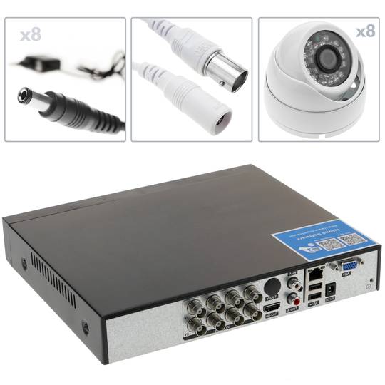 Kit vídeo vigilância DVR com 8 câmeras domo compatível HDMI VGA CVBS IP