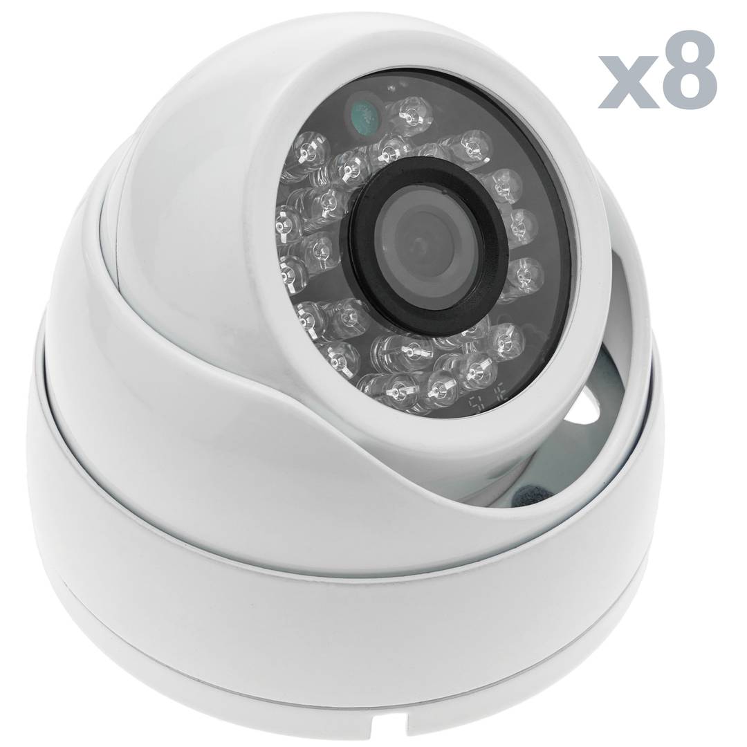 Kit vídeo vigilância DVR com 8 câmeras domo compatível HDMI VGA CVBS IP