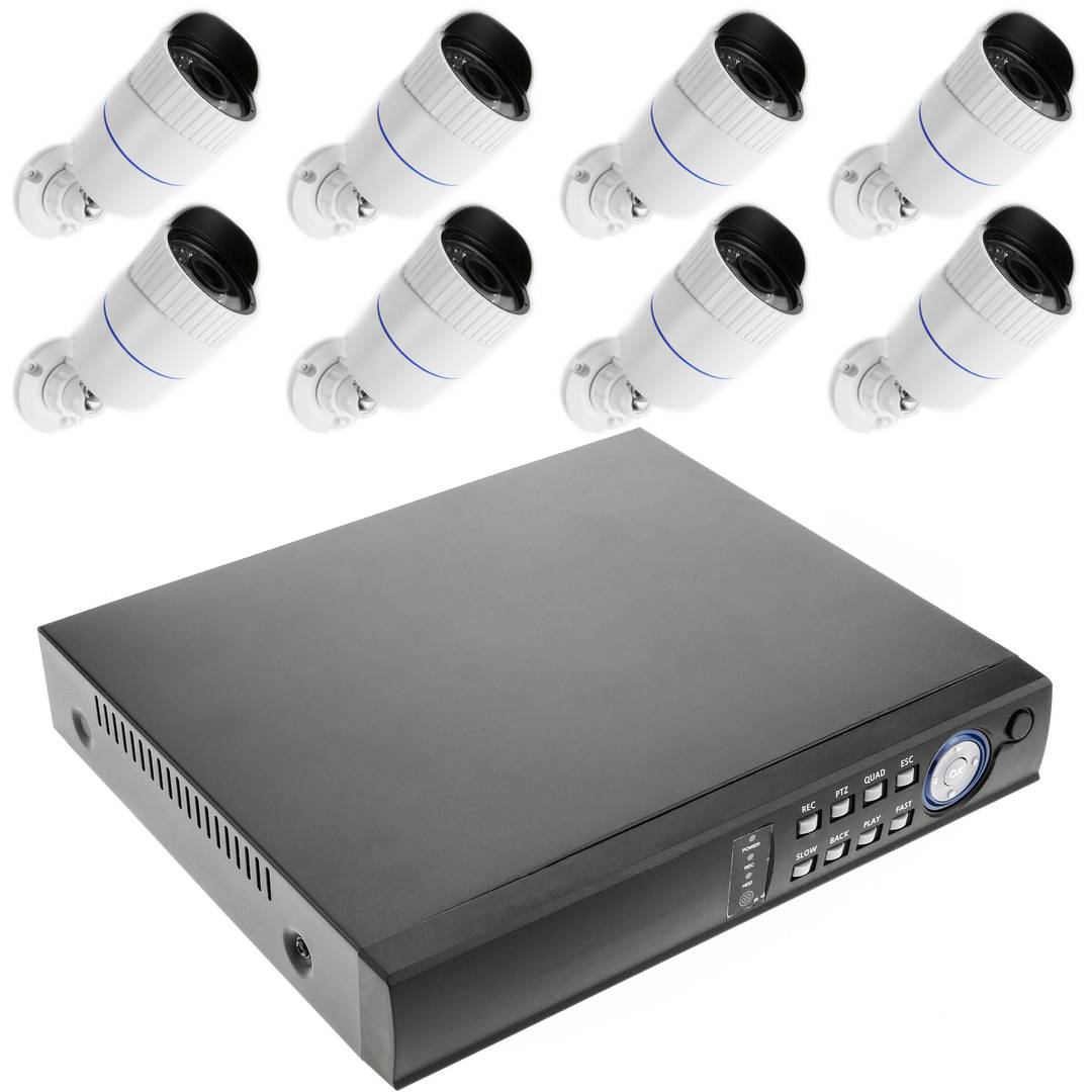 Kit video sorveglianza DVR con 8 camere piedistallo compatibili HDMI VGA CVBS IP