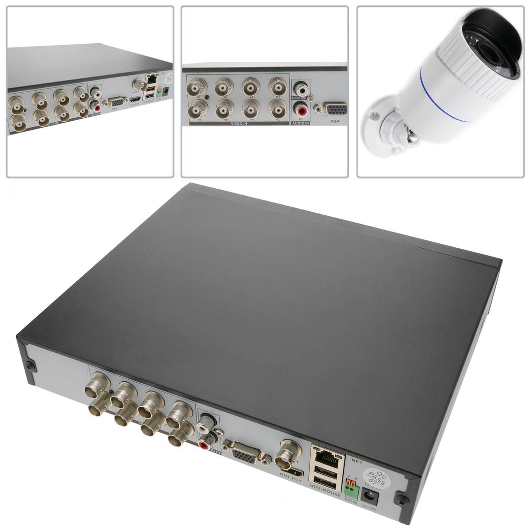 Kit video sorveglianza DVR con 8 camere piedistallo compatibili HDMI VGA CVBS IP