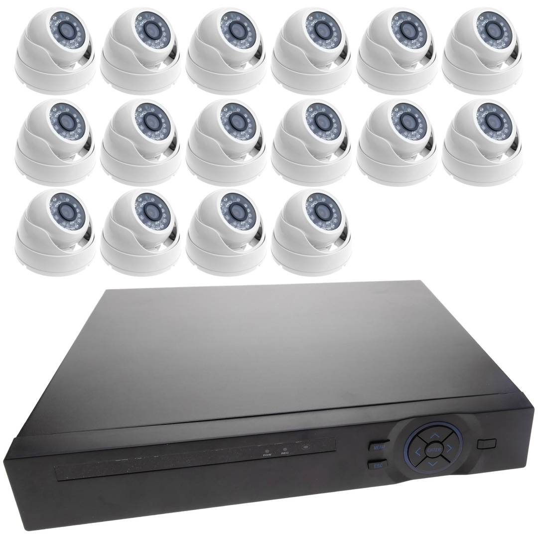 Kit de videovigilancia DVR con 16 cámaras domo compatible HDMI VGA CVBS IP