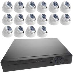 Kit de vidéo surveillance DVR avec 16 caméras dôme compatible HDMI VGA CVBS IP