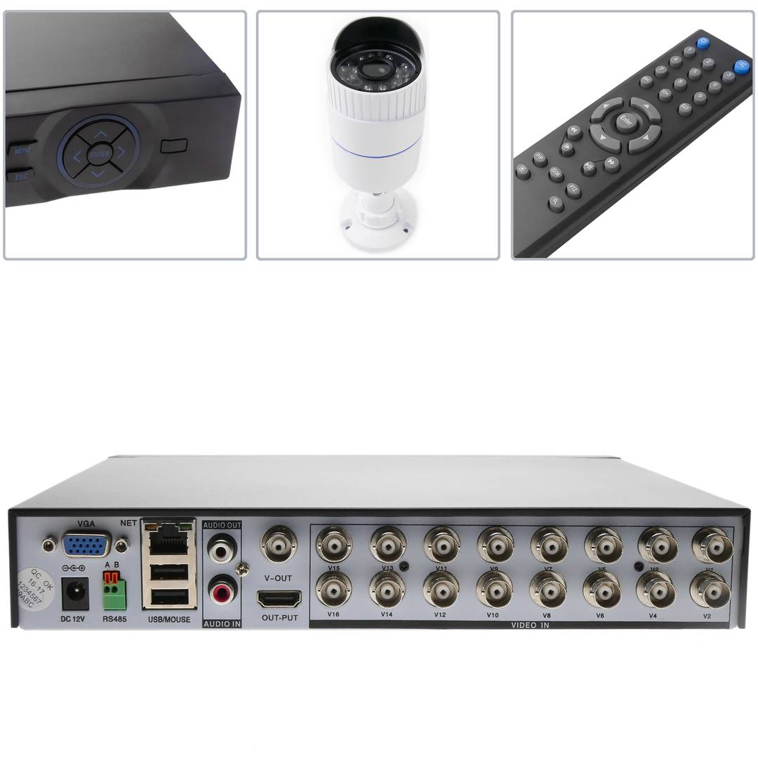 Kit de vídeo vigilància DVR amb 16 càmeres peanya compatible HDMI VGA CVBS IP
