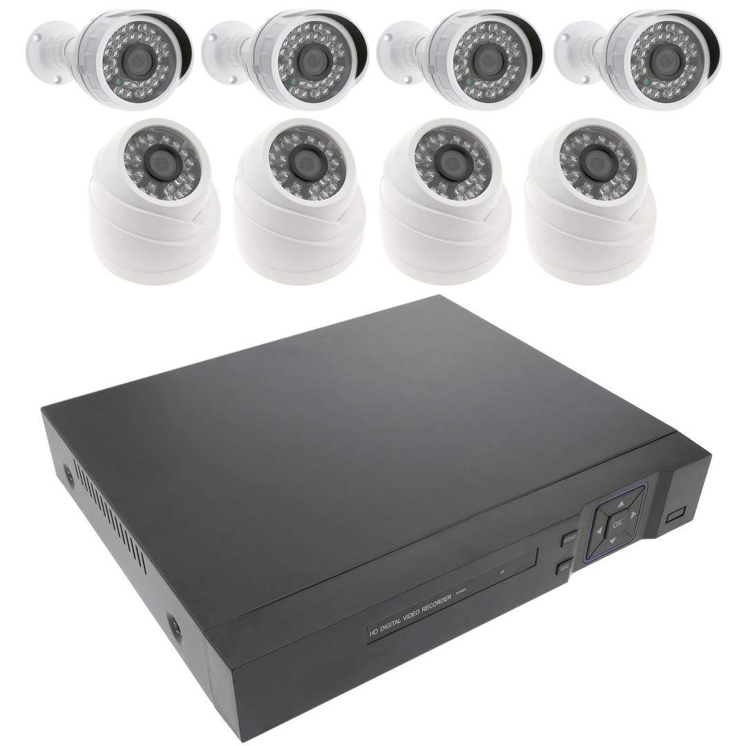 Kit de vídeo vigilància DVR amb 8 càmeres peanya i domo compatible HDMI VGA CVBS IP RS485
