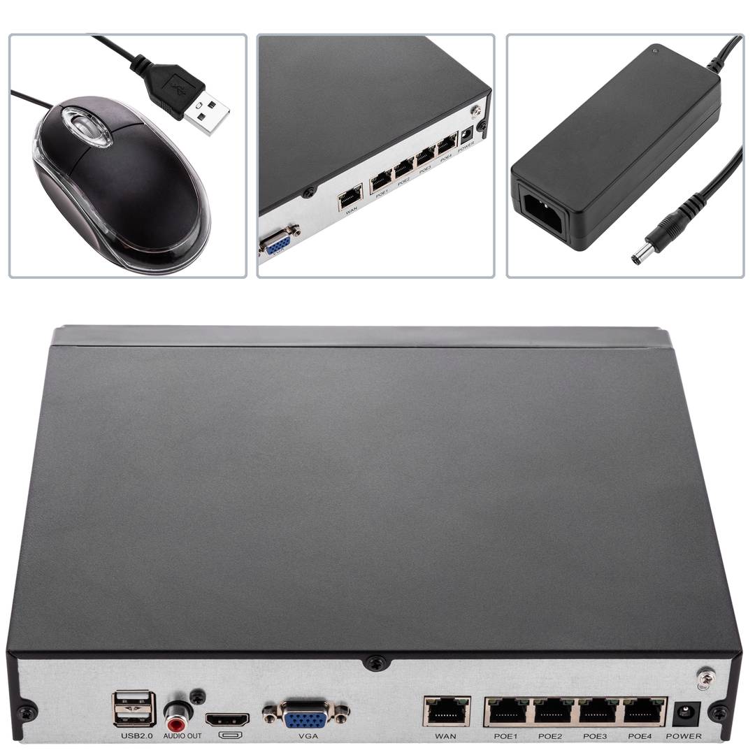 NVR DVR Cyfrowy rejestrator sieciowy do monitoringu wideo z kamerami 4-PoE