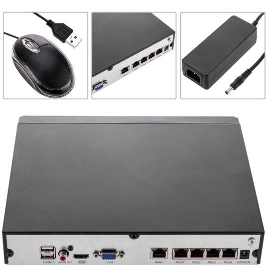 NVR DVR Cyfrowy rejestrator sieciowy do monitoringu wideo z kamerami 4-PoE