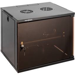Armario rack 19" mural de 9U negro SOHOrack 540x450x448 mm con bandeja de fijación frontal de 1U y fondo 255 mm
