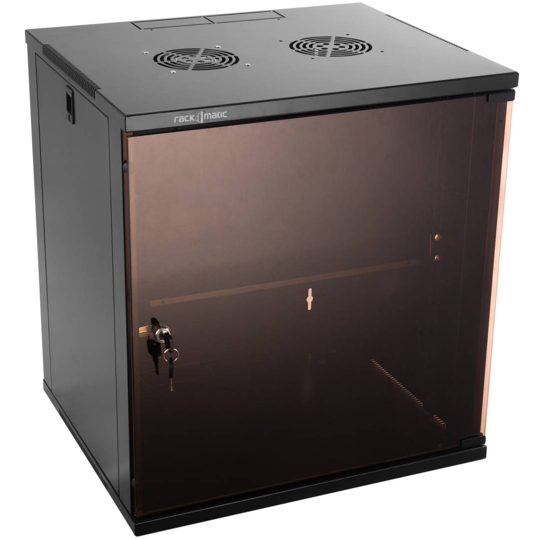 Szafa rack 19 mural 12U czarny SOHOrack 540x450x580 mm z tacą 255 mm i wentylatorem