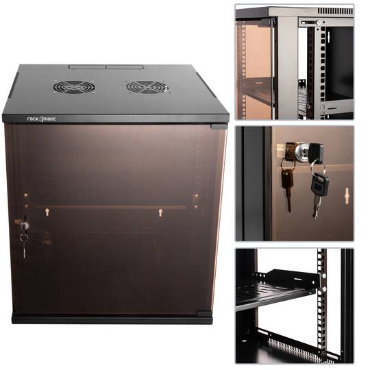Szafa rack 19 mural 12U czarny SOHOrack 540x450x580 mm z tacą 255 mm i wentylatorem