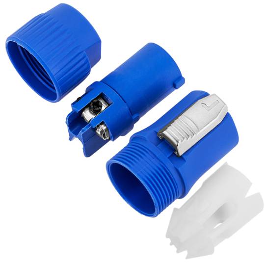 PowerCON compatible 3 pin type A connector, blue colour, 250V 20A PowerCON compatible male plug