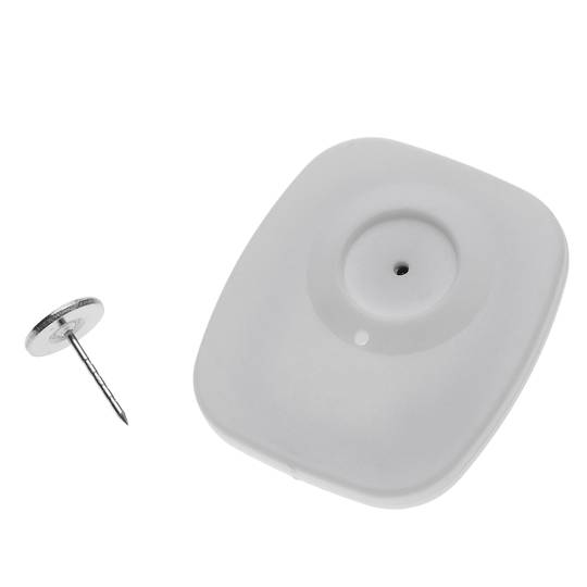 Tag antifurto compatibile EAS RF 8,2 MHz 47 x 42 mm bianco con perno