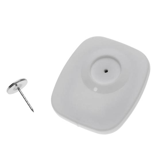Etiqueta antirobatori compatible EAS RF 8.2 MHz 47 x 42 mm blanca amb pin 100 unitats
