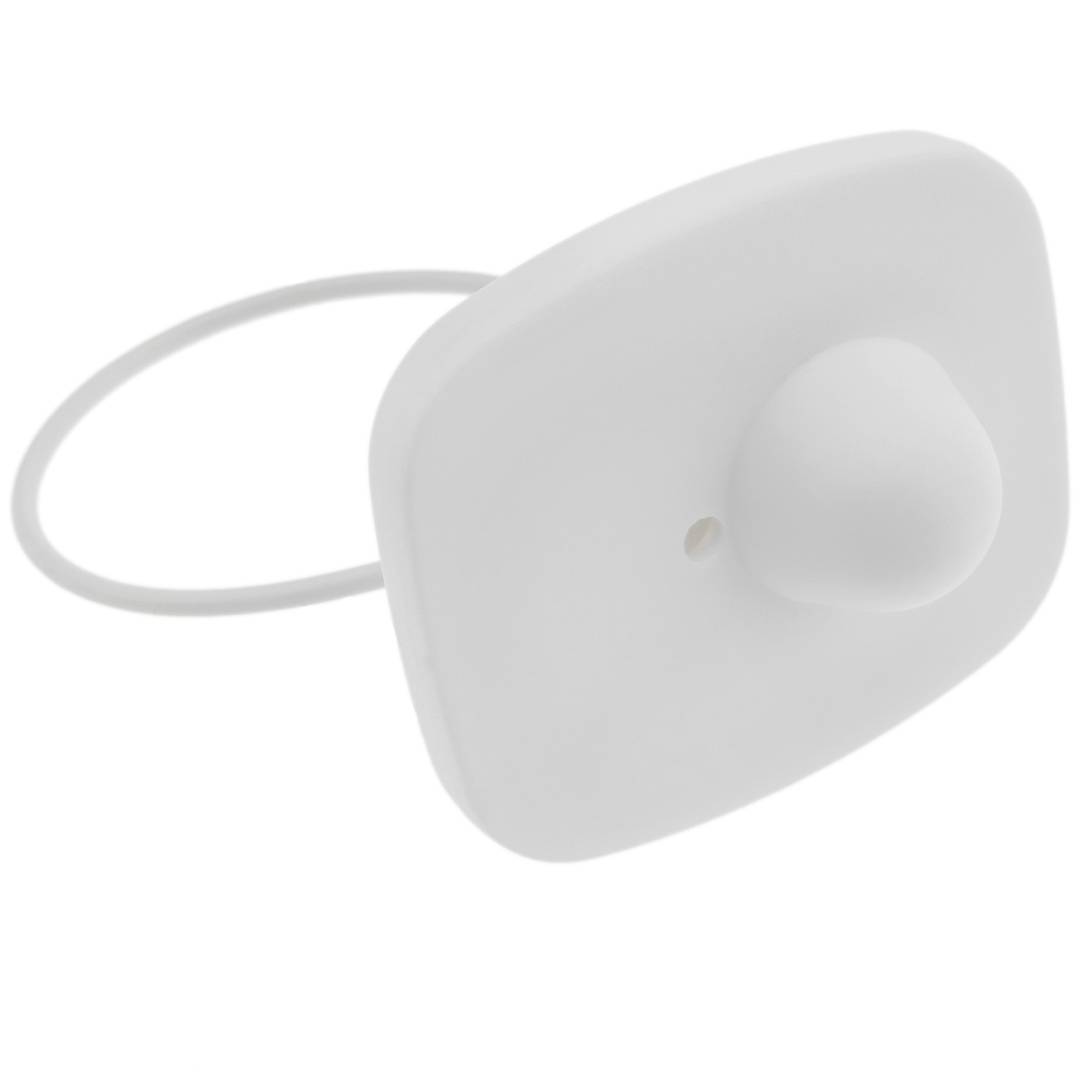 Etichetta antifurto compatibile EAS RF 8,2 MHz 48x42mm bianco con cavo d'acciaio 100 unità
