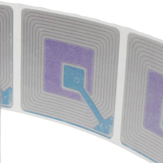 Bobina d'etiqueta adhesiva compatible amb antifurt antirobatori EAS 8.2MHz 40x40mm blanca 1000 unitats